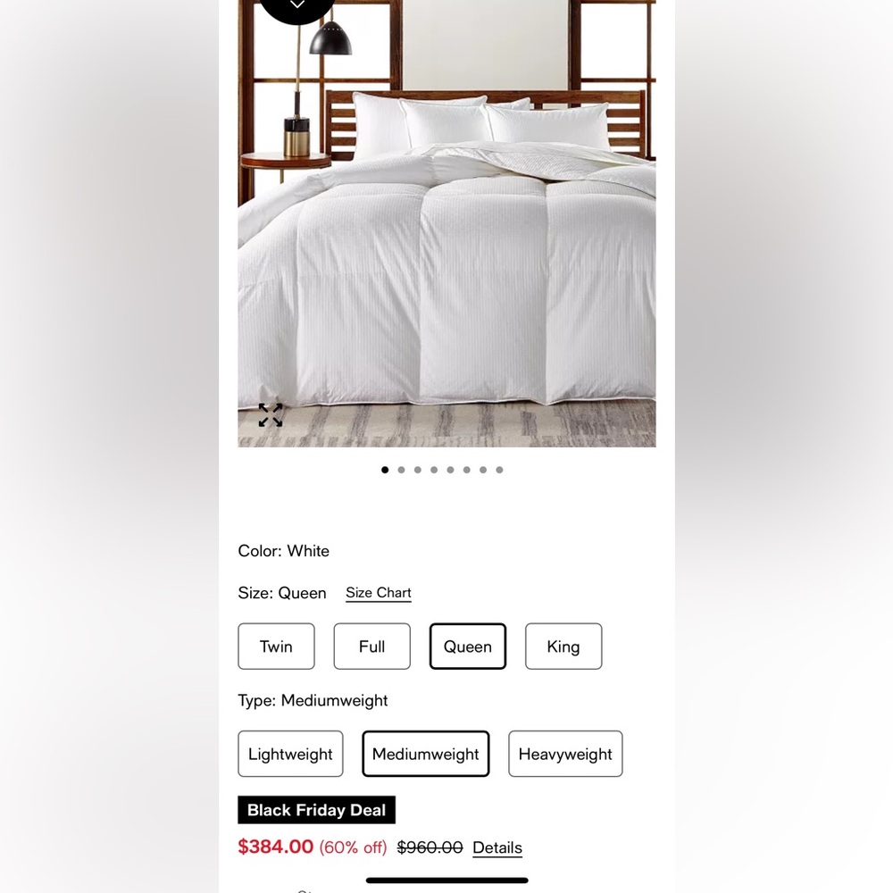 Hotel Collection White Goose Down Comforter. Queen. Medium weight